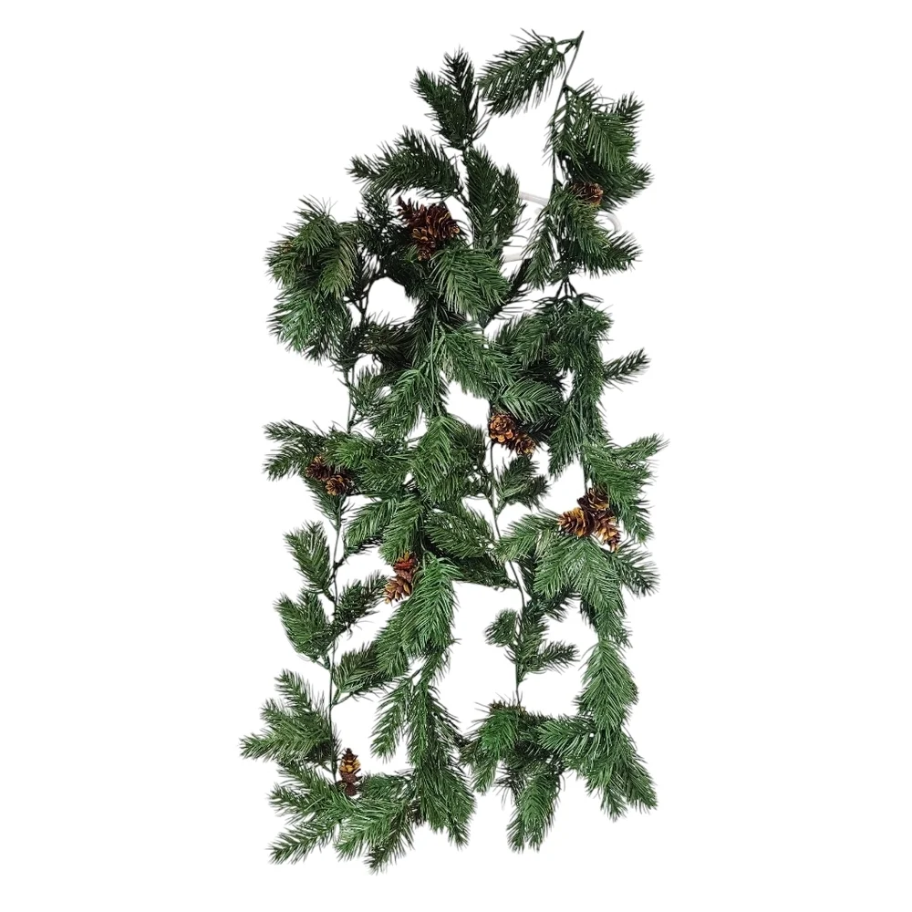 Realistic Real Touch Plastic Pine Needle‎ Garland with Pine Cones 6.5 Foot